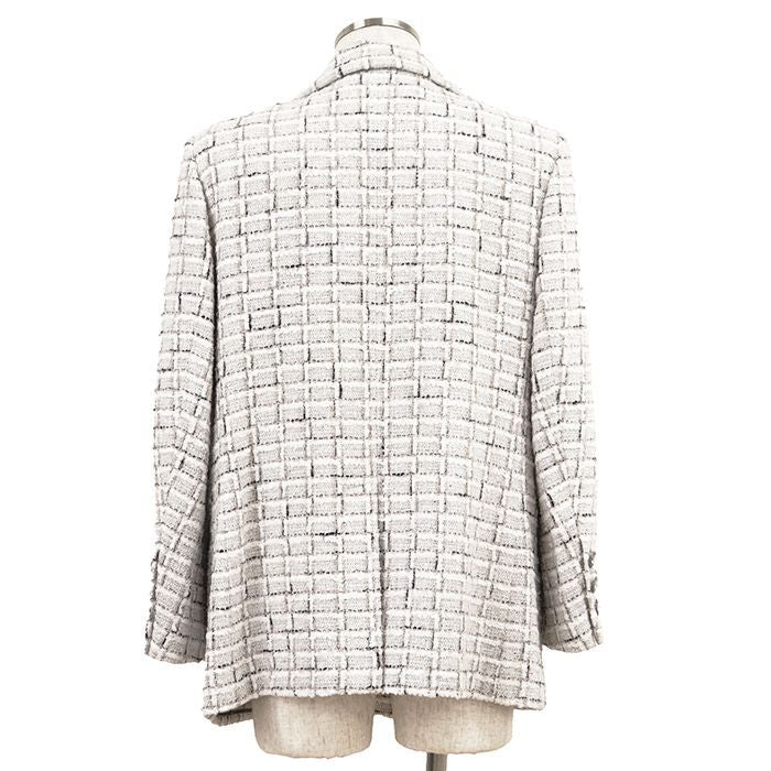 CHANEL 2022AW Tweed Double-Breasted Rhinestone Button Jacket — White / Silver Size 48