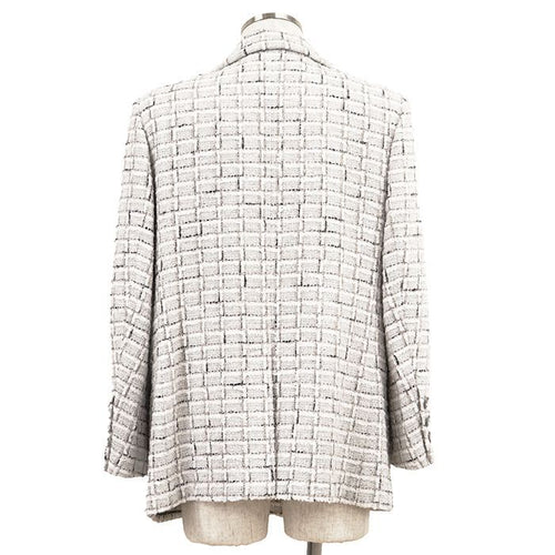 CHANEL 2022AW Tweed Double-Breasted Rhinestone Button Jacket — White / Silver Size 48