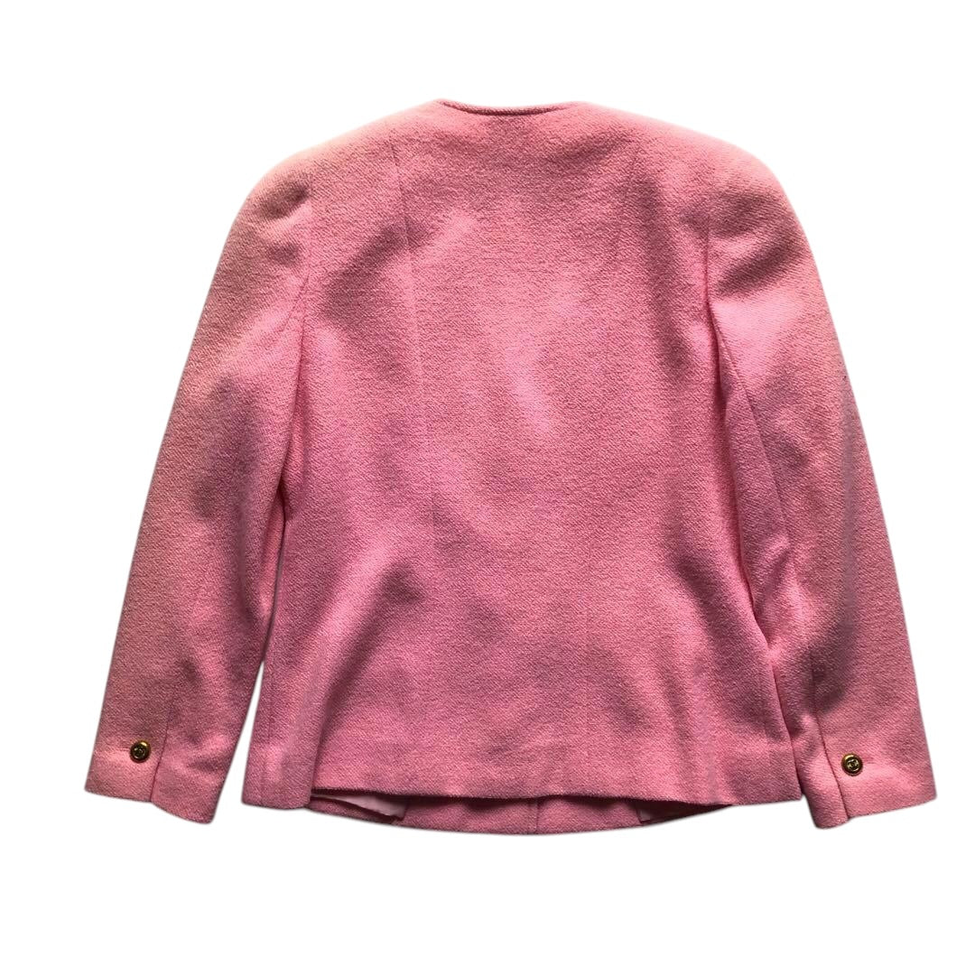 CHANEL 95P No-Collar Tweed Jacket Pink Size 42