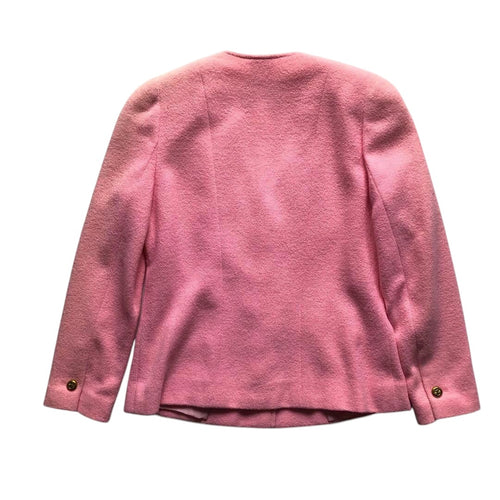 CHANEL 95P No-Collar Tweed Jacket Pink Size 42