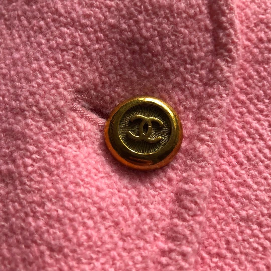 CHANEL 95P No-Collar Tweed Jacket Pink Size 42