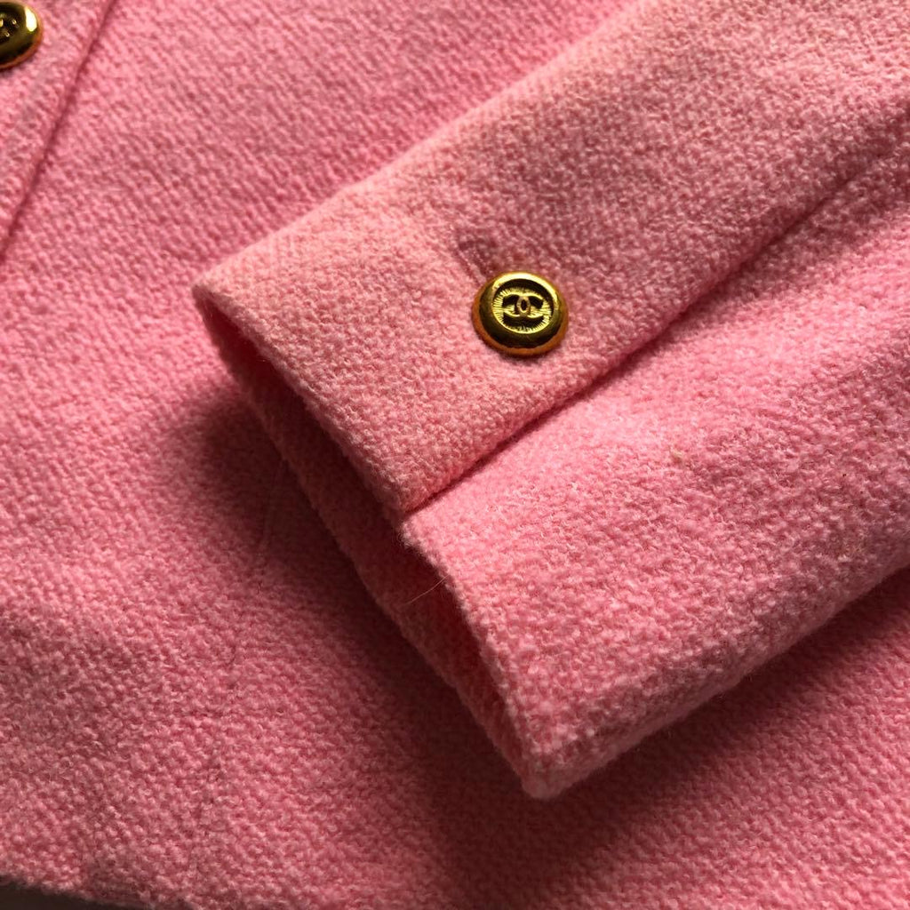 CHANEL 95P No-Collar Tweed Jacket Pink Size 42