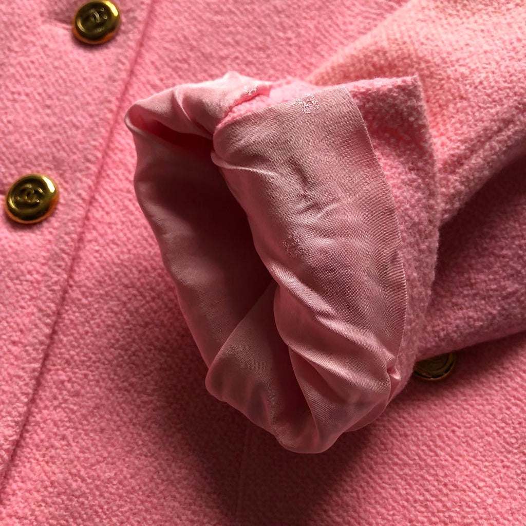 CHANEL 95P No-Collar Tweed Jacket Pink Size 42