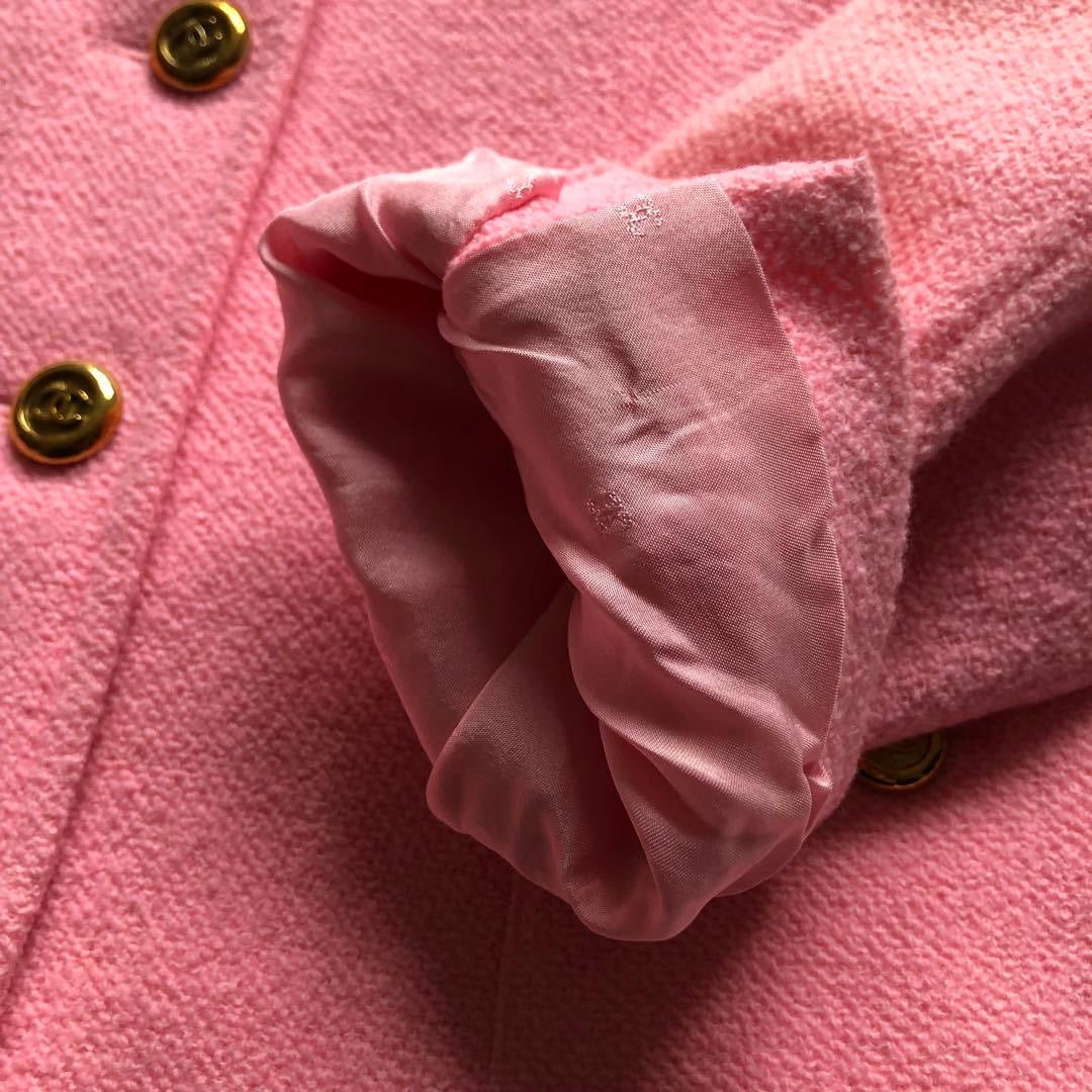 CHANEL 95P No-Collar Tweed Jacket Pink Size 42