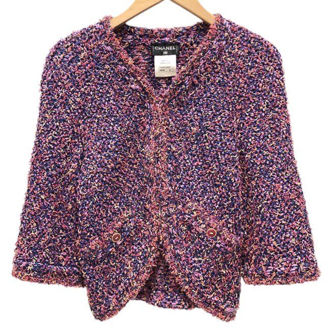 CHANEL Tweed Jacket Cardigan — Purple Size 34