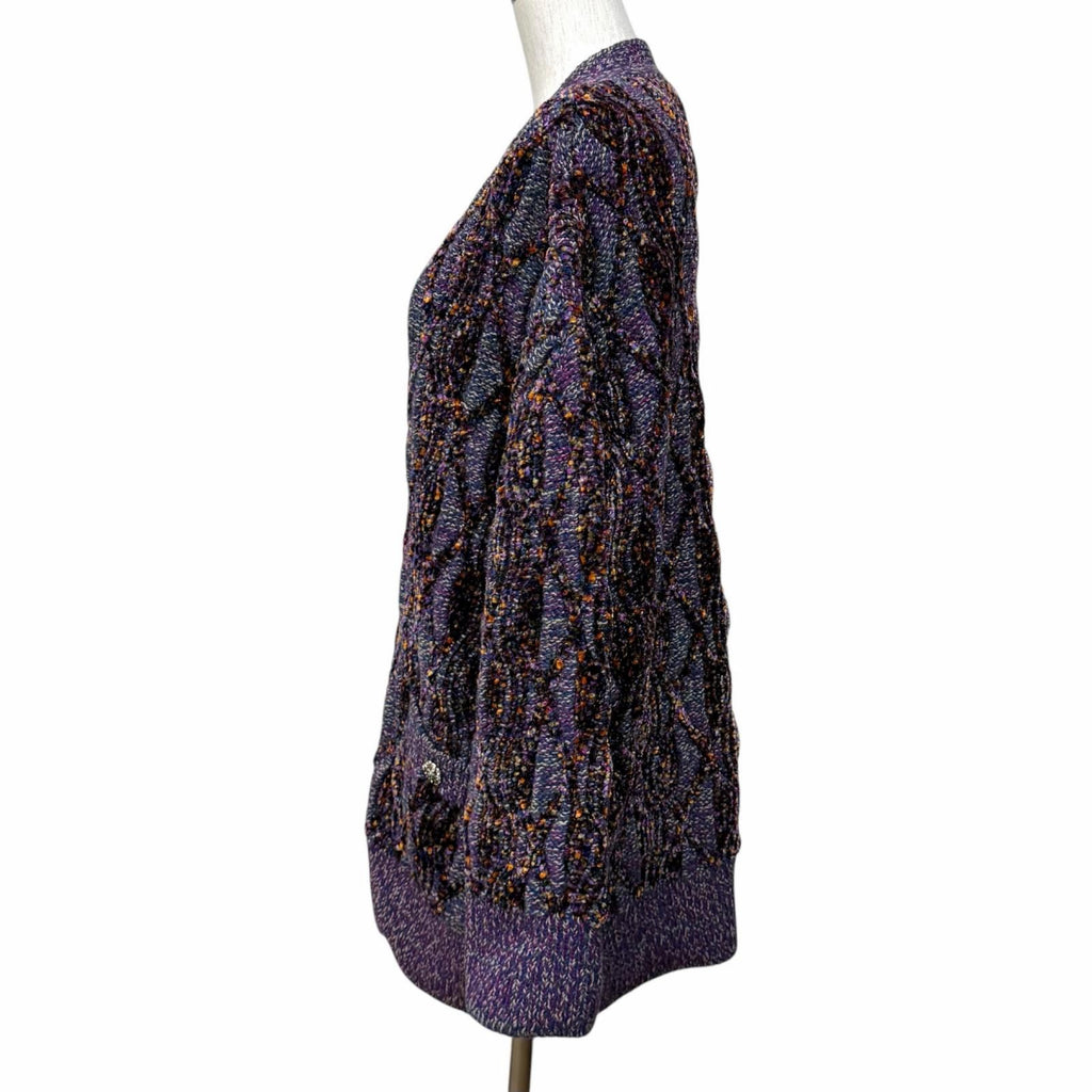 CHANEL Alpaca Blend Rhinestone Coco Button V-Neck Cardigan — Purple Size 38