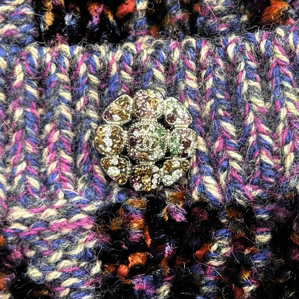 CHANEL Alpaca Blend Rhinestone Coco Button V-Neck Cardigan — Purple Size 38