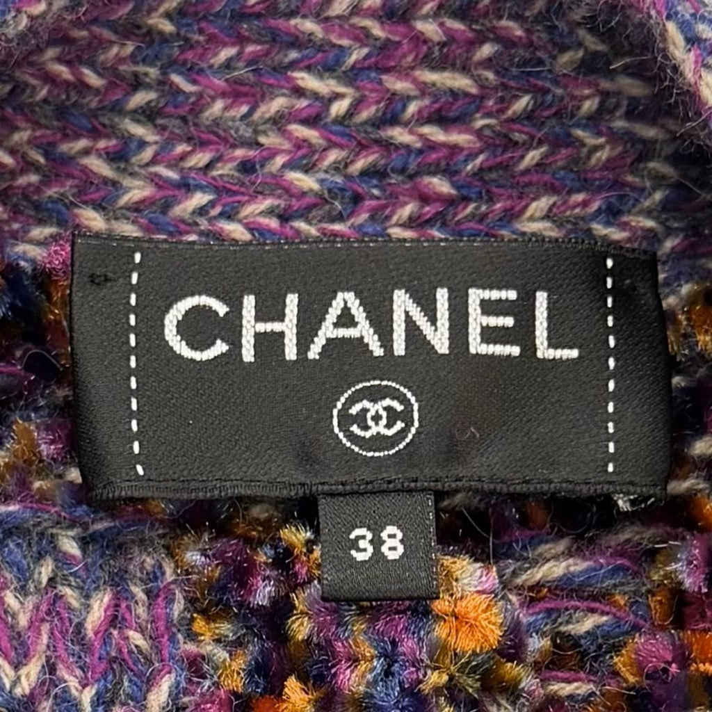 CHANEL Alpaca Blend Rhinestone Coco Button V-Neck Cardigan — Purple Size 38