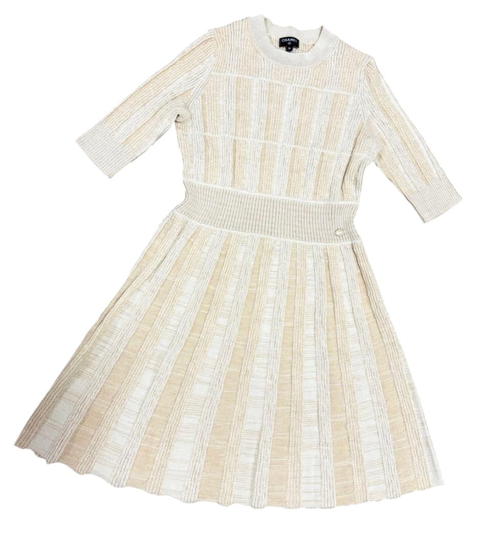 CHANEL Knit Mini Dress Beige Size 36 (S)