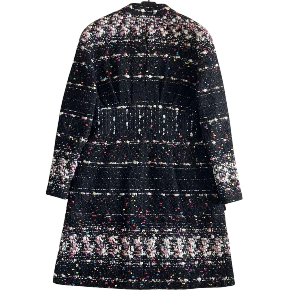 CHANEL Tweed Coco Button Zip Long Jacket Coat — Size 38 Black