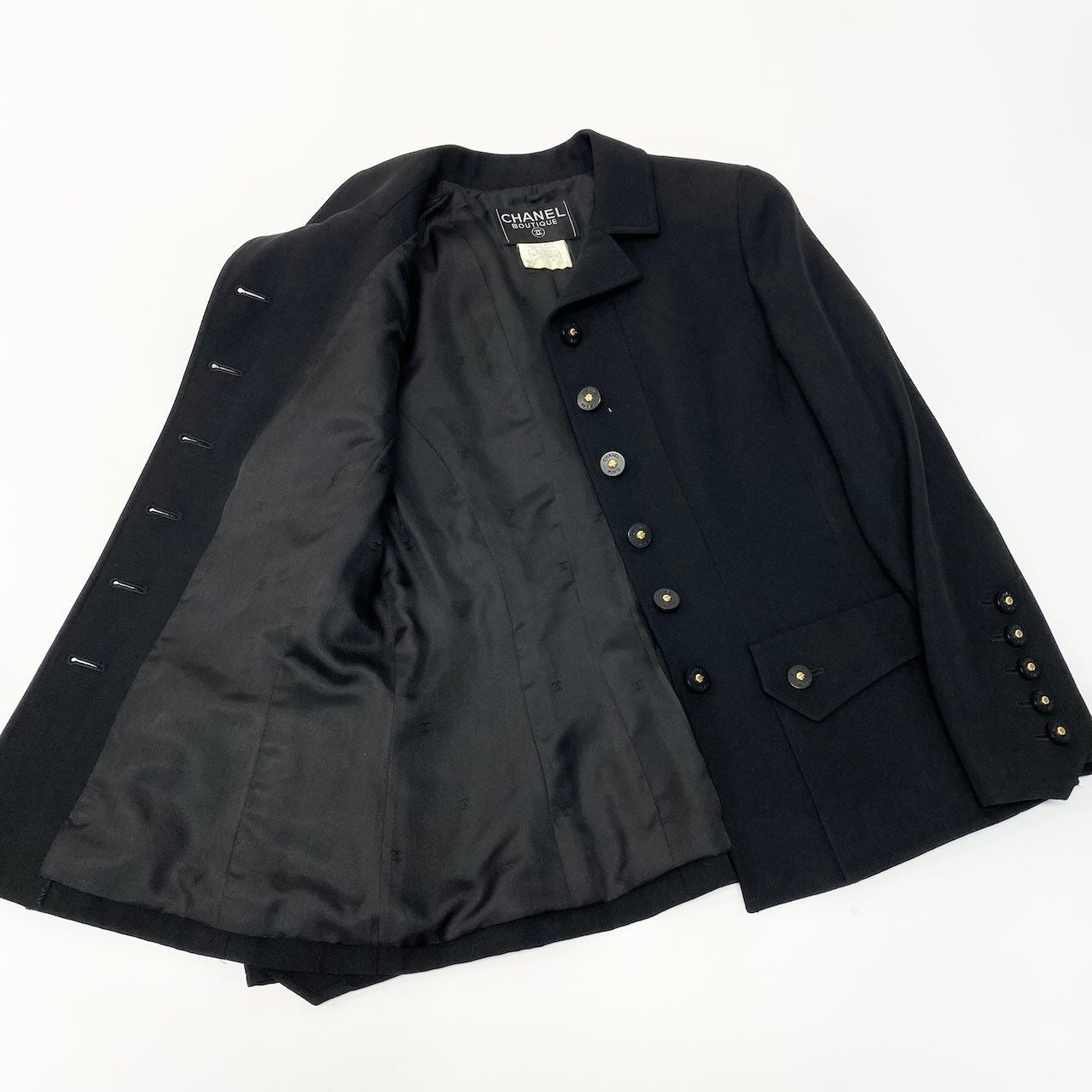 CHANEL Vintage 97P Silk Tailored Jacket & Skirt Setup — Size 40 Black