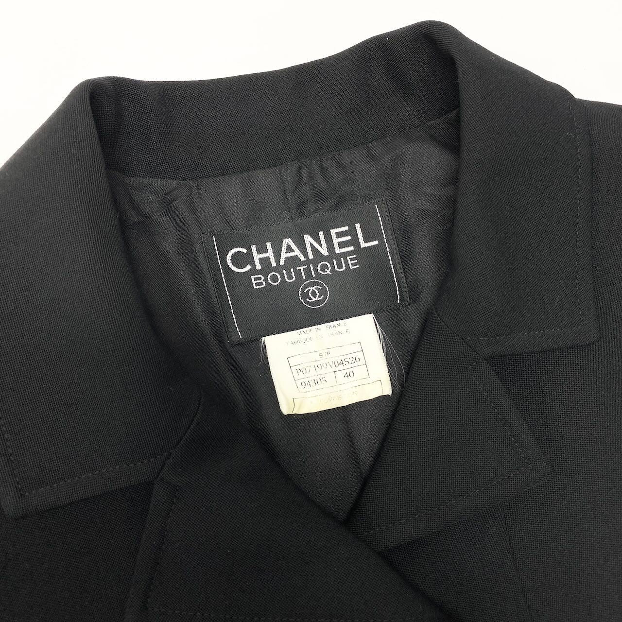 CHANEL Vintage 97P Silk Tailored Jacket & Skirt Setup — Size 40 Black