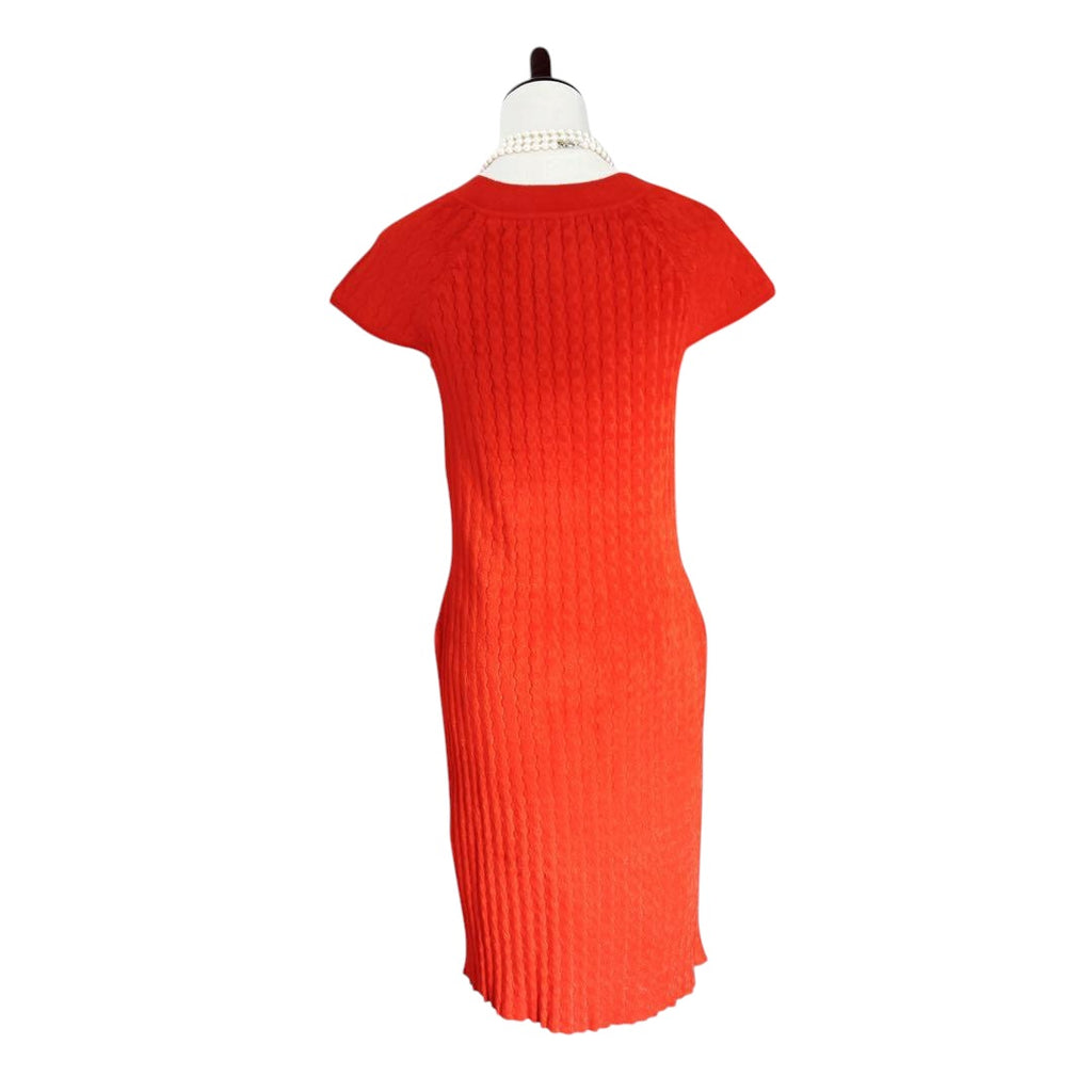 CHANEL Waffle Knit Dress Coco Mark Red Size 44