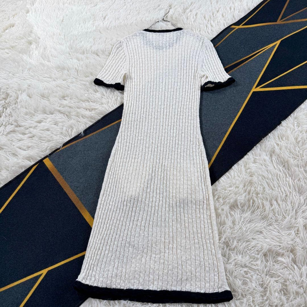CHANEL 2022 Short Sleeve Knit Dress Coco Button Size 34