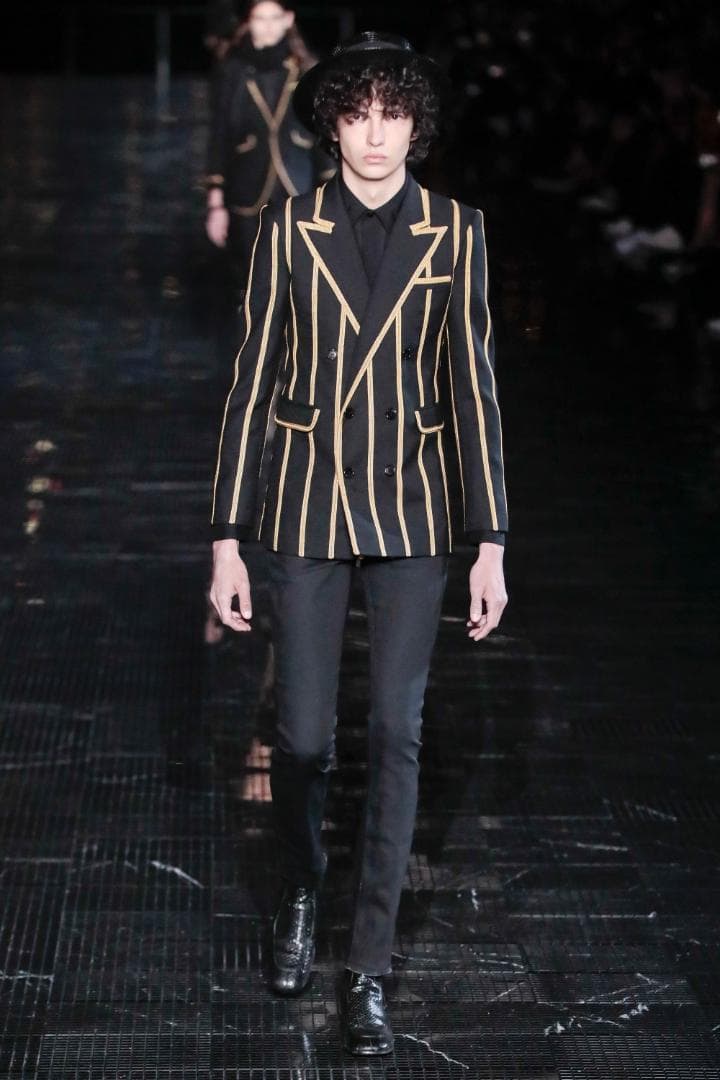 Saint Laurent Paris SS19 Peaked Lapel Stripe Double-Breasted Blazer — FR34