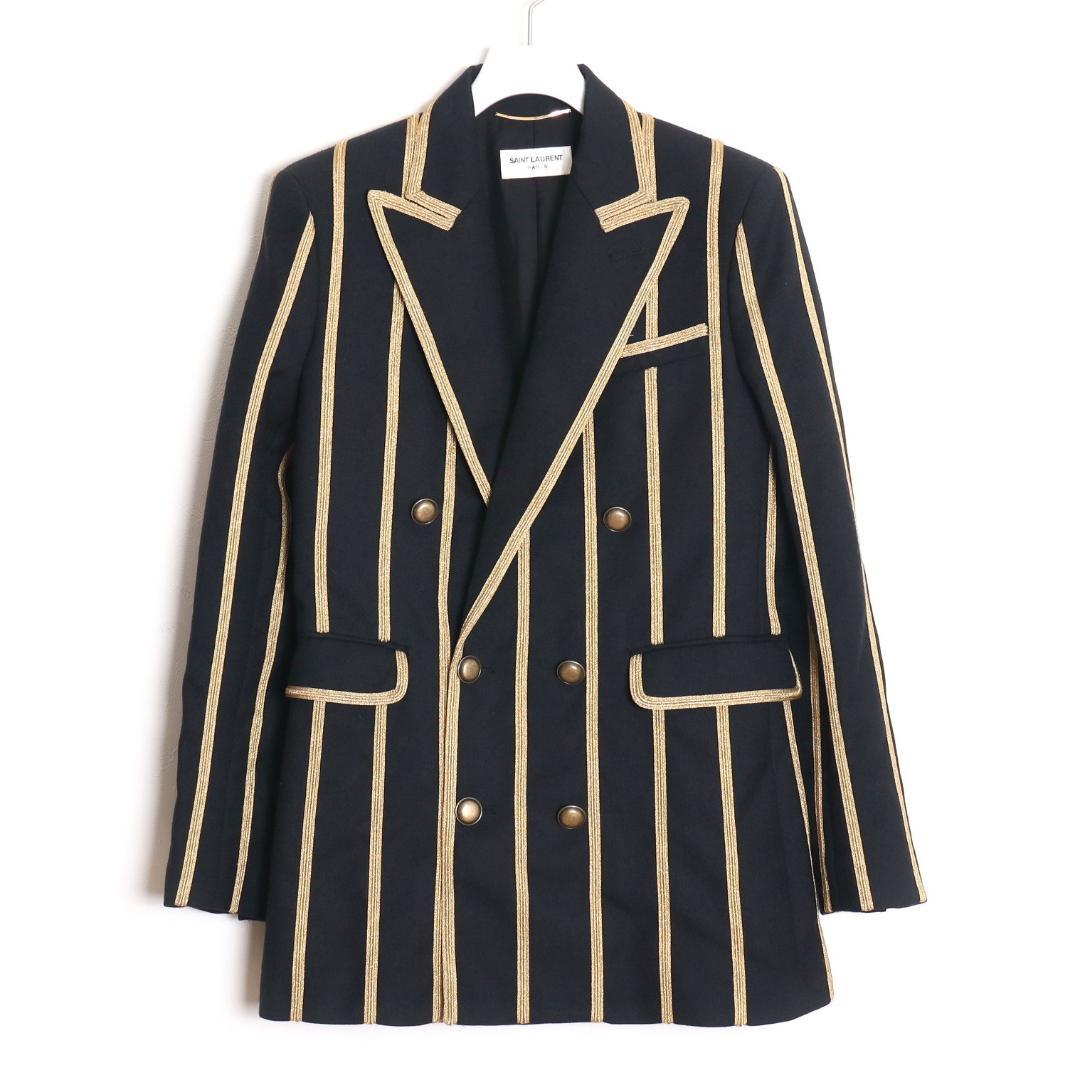 Saint Laurent Paris SS19 Peaked Lapel Stripe Double-Breasted Blazer — FR34