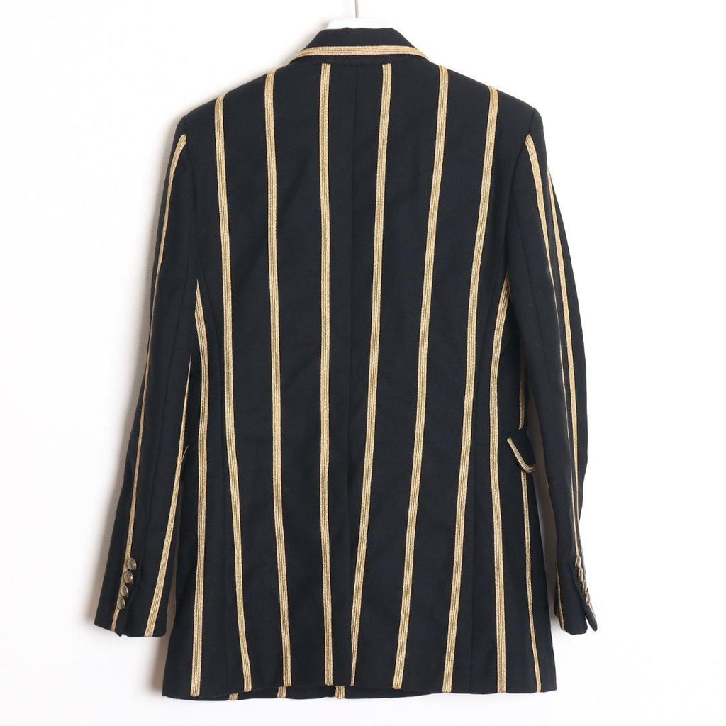 Saint Laurent Paris SS19 Peaked Lapel Stripe Double-Breasted Blazer — FR34