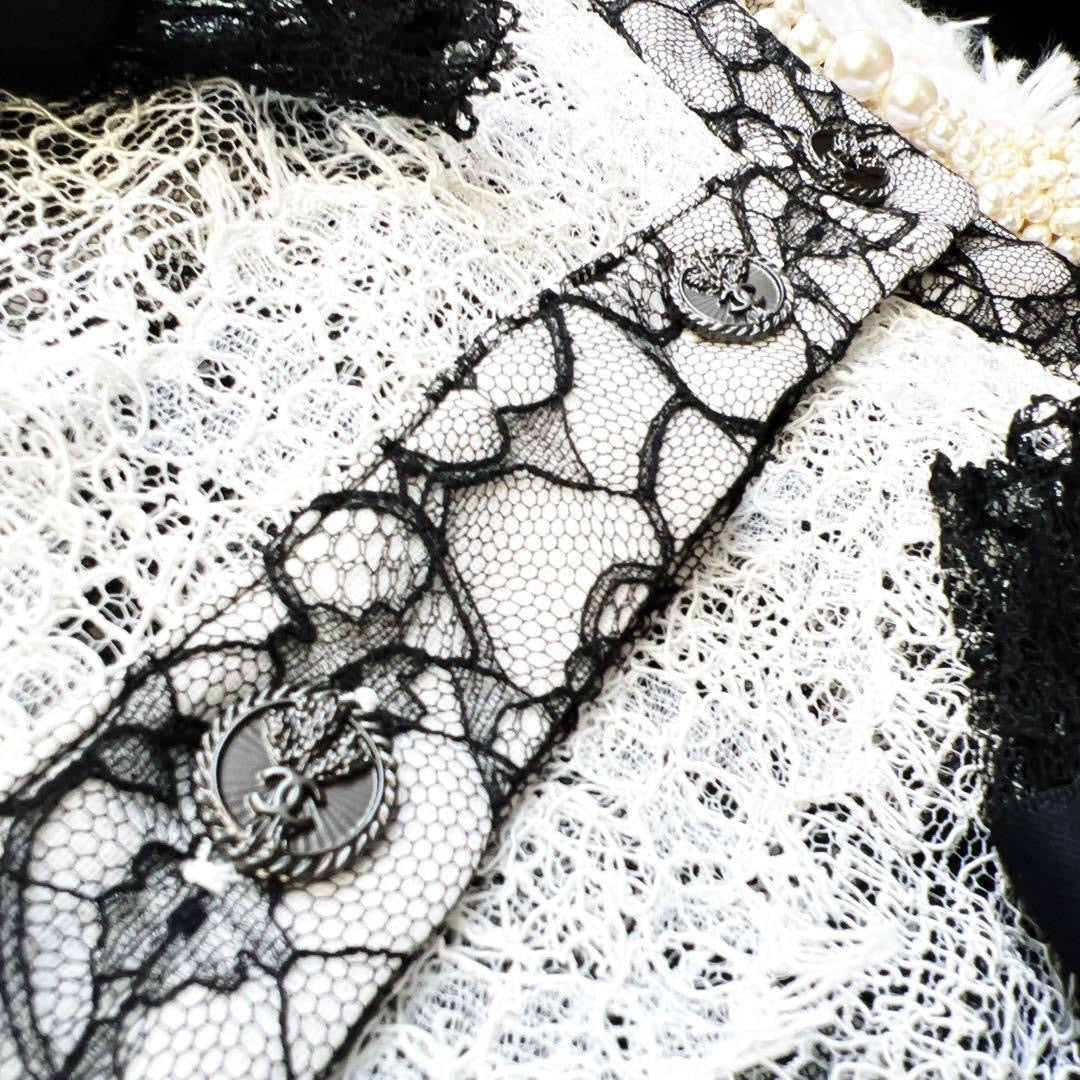 CHANEL Lace Embroidery Bicolor Cardigan Jacket Size 38