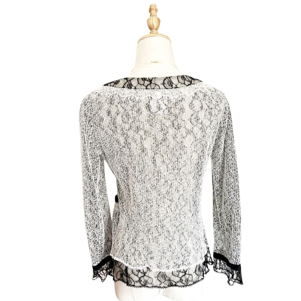 CHANEL Lace Embroidery Bicolor Cardigan Jacket Size 38