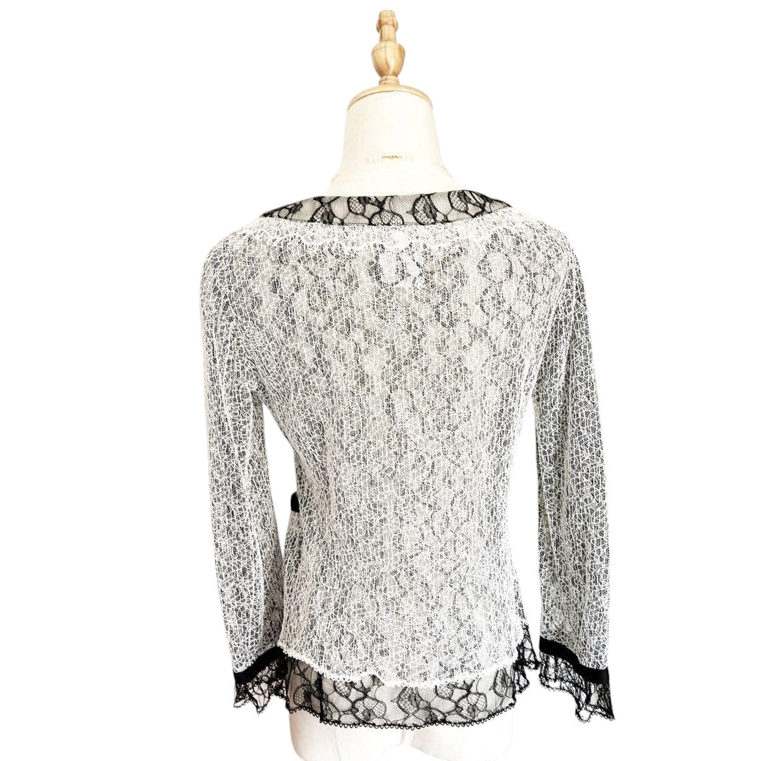 CHANEL Lace Embroidery Bicolor Cardigan Jacket Size 38