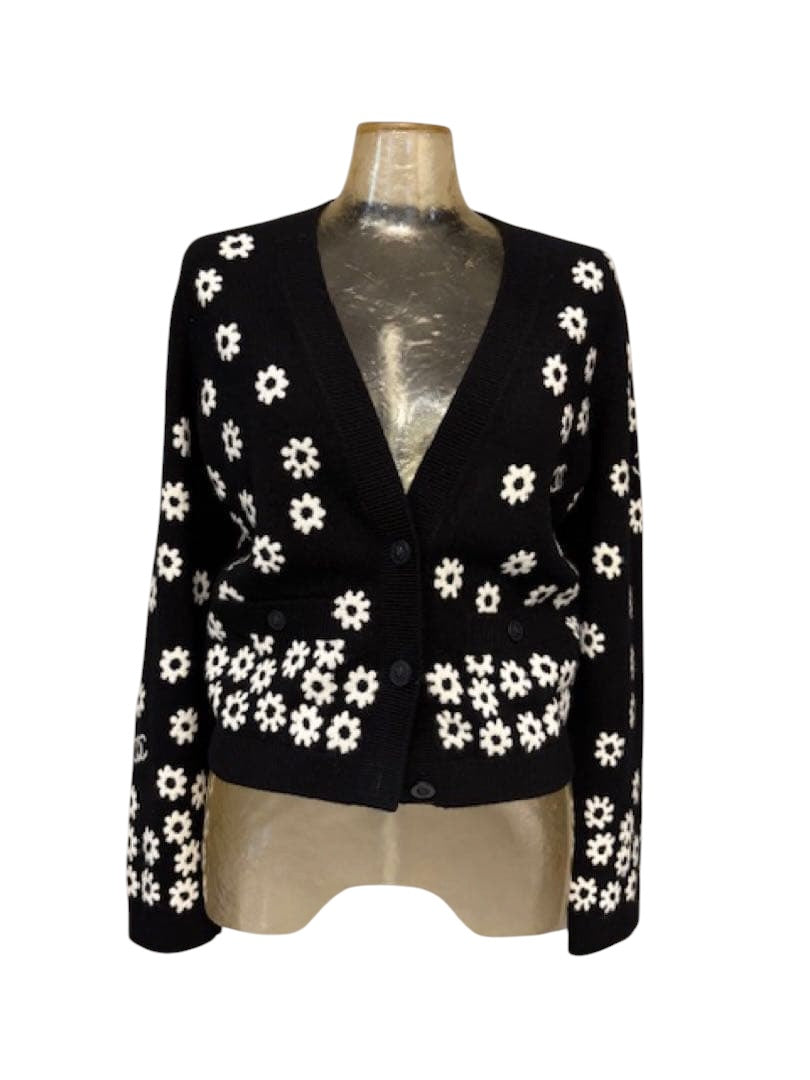CHANEL Cashmere Floral Cardigan Jacket Size 34