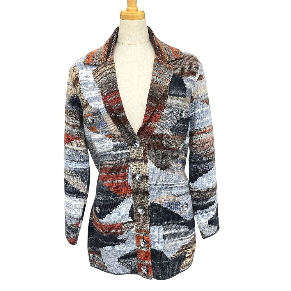 CHANEL P77502 Coco Button Double Pocket Belt Sweater Wool Cashmere Multicolor Size 34