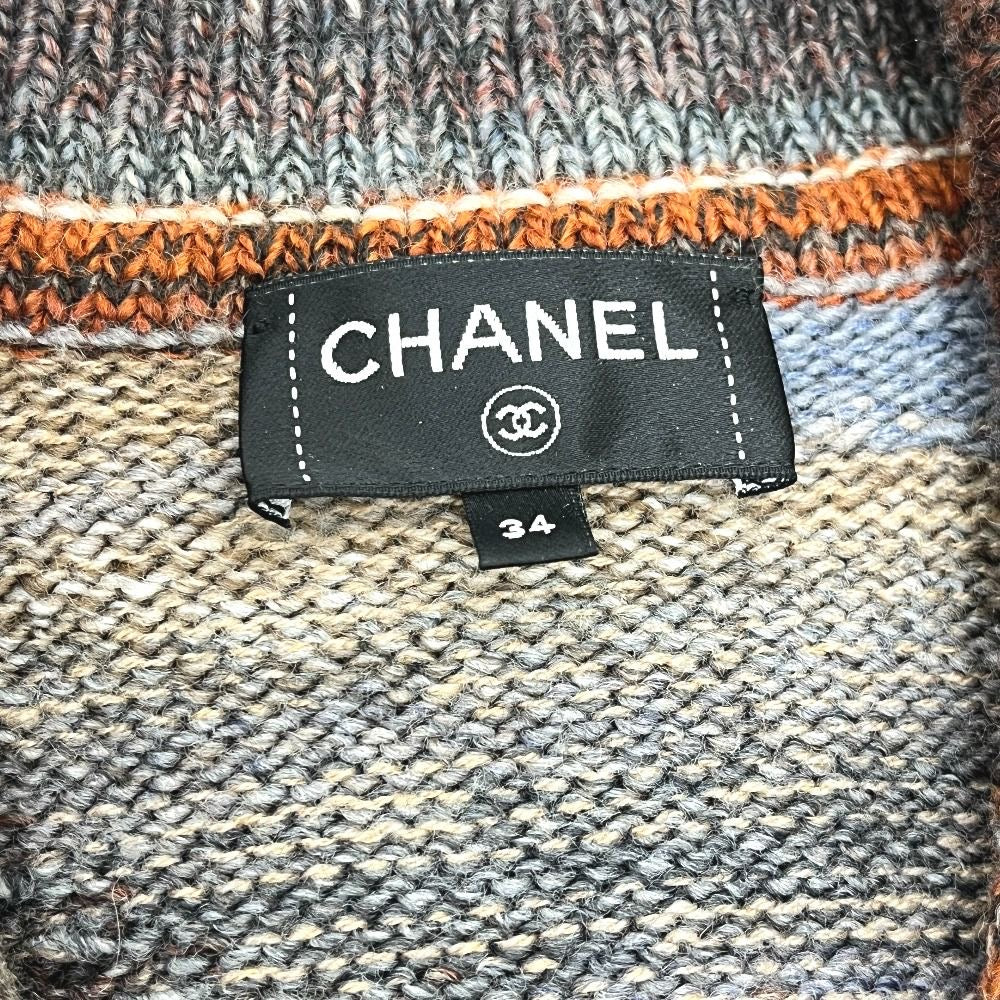 CHANEL P77502 Coco Button Double Pocket Belt Sweater Wool Cashmere Multicolor Size 34