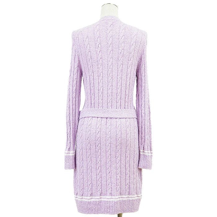 CHANEL P72177 2022 Boucle Lion Button Gown Cardigan Jacket  Lilac White Size 36