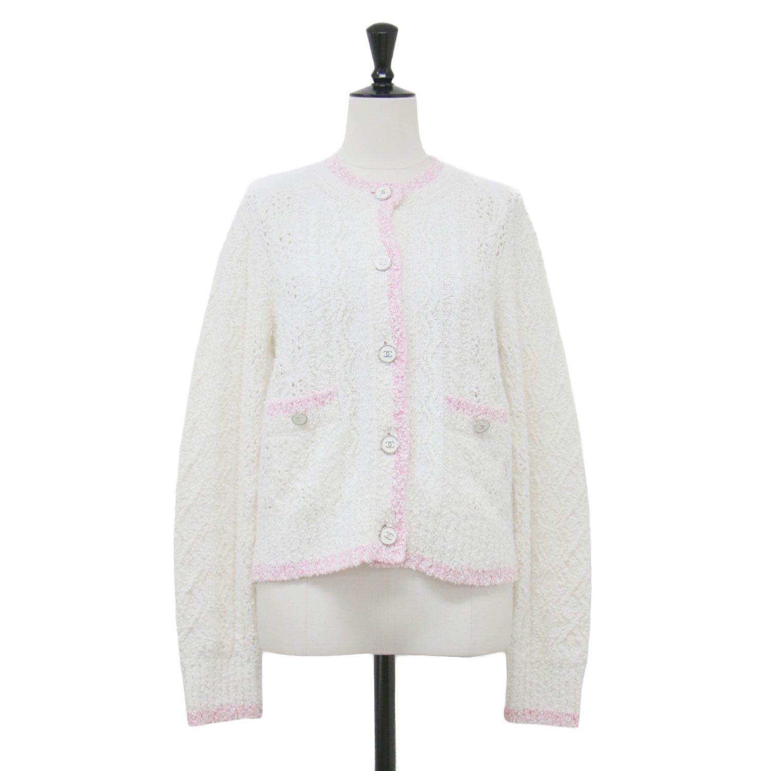 CHANEL 24SS Coco Mark Lace Knit Cardigan Jacket  White Pink Size 36 (S) P76957K11092