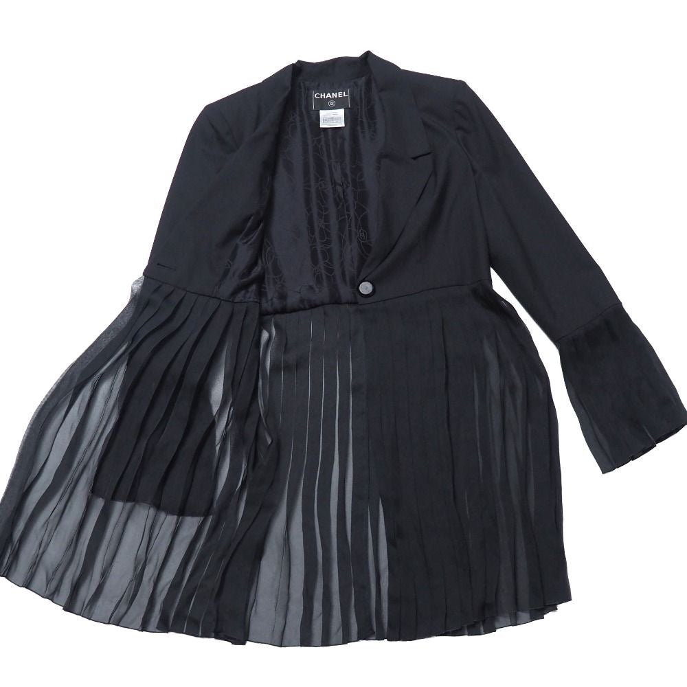 CHANEL 01P Lace Pleated Long Jacket Size 40