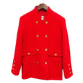CHANEL Vintage Double-Breasted Stand Collar Tweed Jacket Coco Mark Gold Button Red Size 40