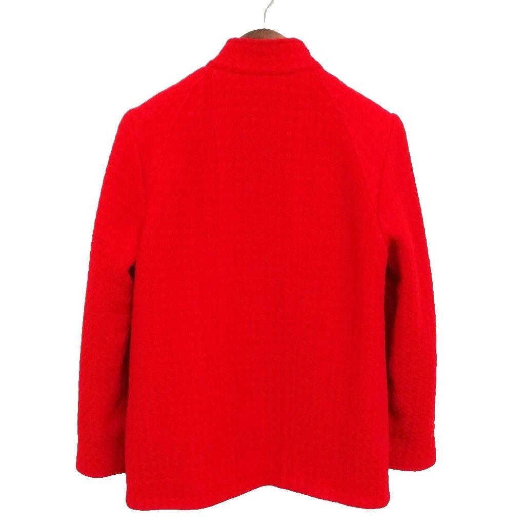 CHANEL Vintage Double-Breasted Stand Collar Tweed Jacket Coco Mark Gold Button Red Size 40