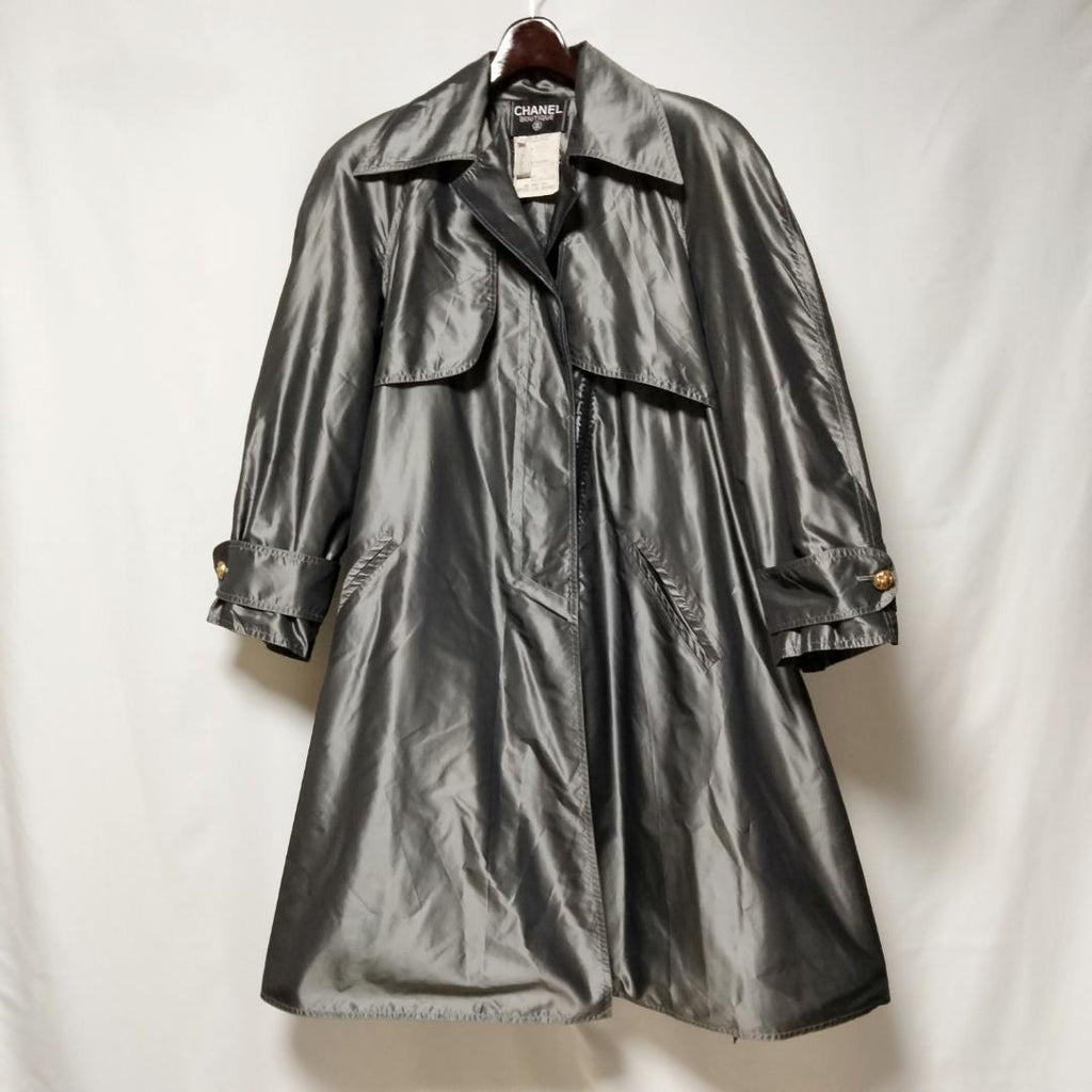 Chanel Vintage 100% Silk Long Coat Grey Size 40