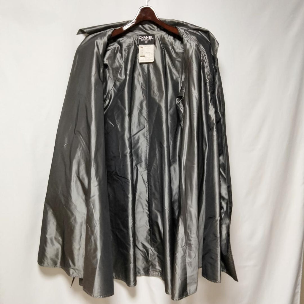 Chanel Vintage 100% Silk Long Coat Grey Size 40