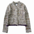 CHANEL 99A Vintage No-Collar Fringe Knit Jacket Cardigan Grey Brown Size 42