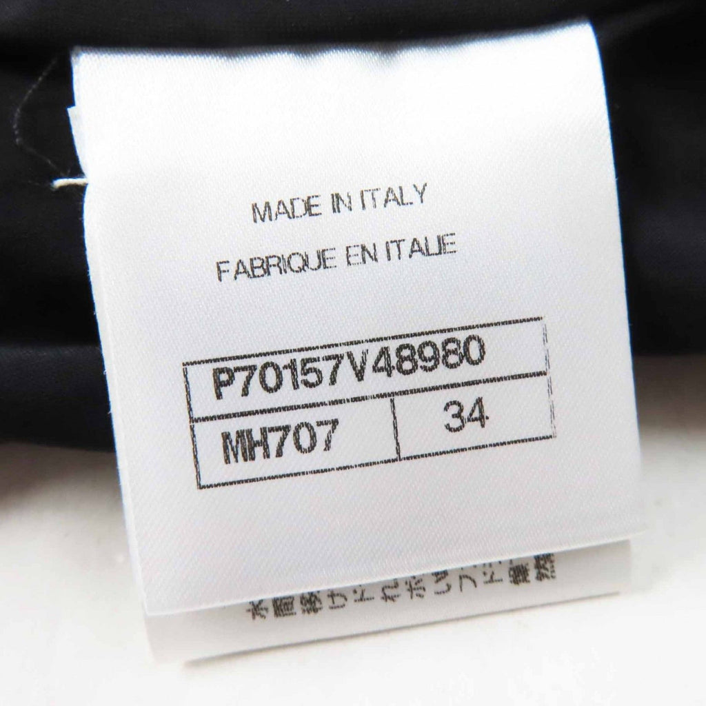 Chanel CC Logo All-Over Print Off-Shoulder Shirring Blouse Black Multi Size 34 Like New