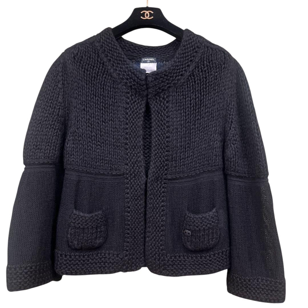 Chanel Dark Grey Knit Cardigan Size 38 Good Condition