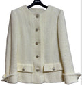 Chanel Tweed Jacket CC Button Lemon Yellow Size 34 Good Condition