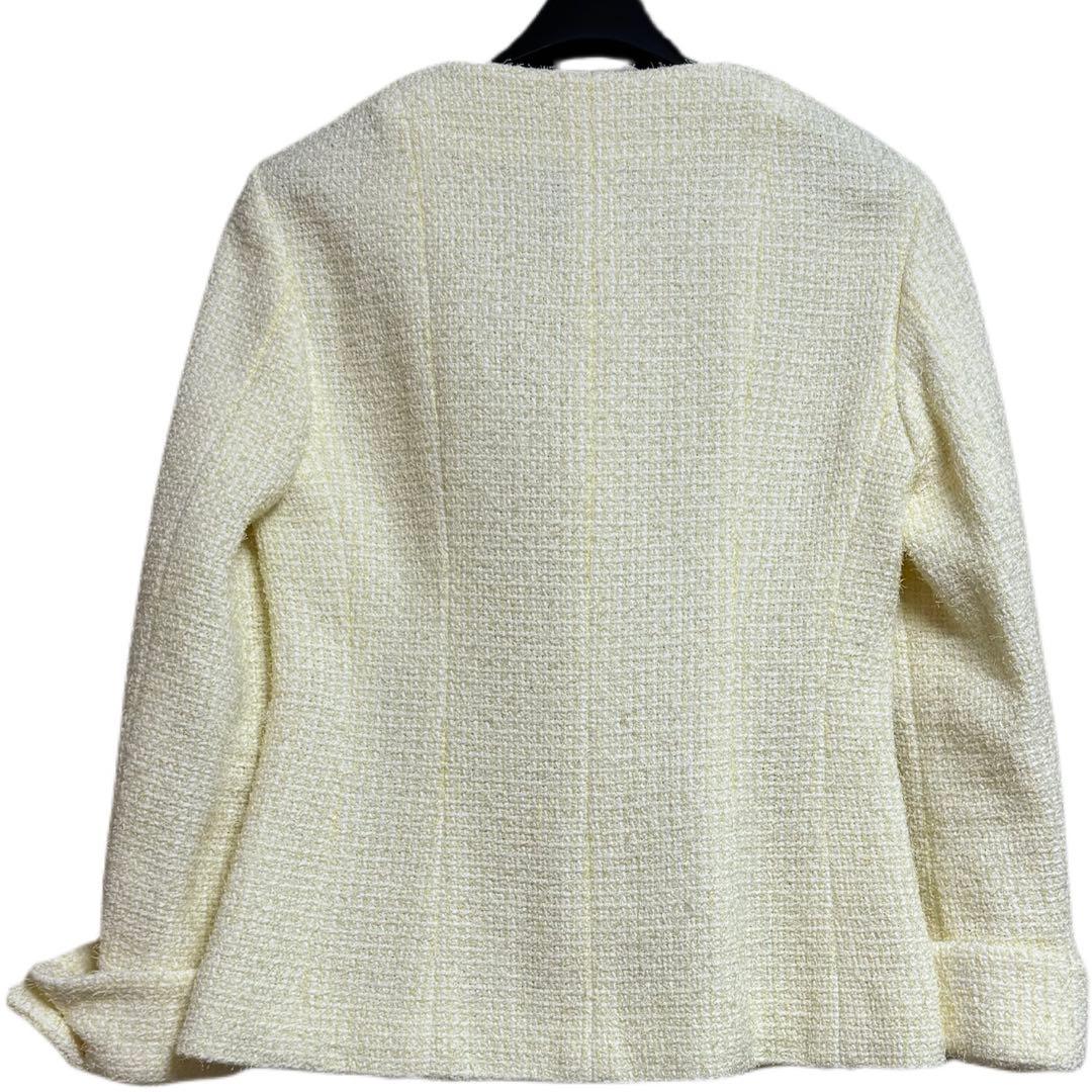 Chanel Tweed Jacket CC Button Lemon Yellow Size 34 Good Condition