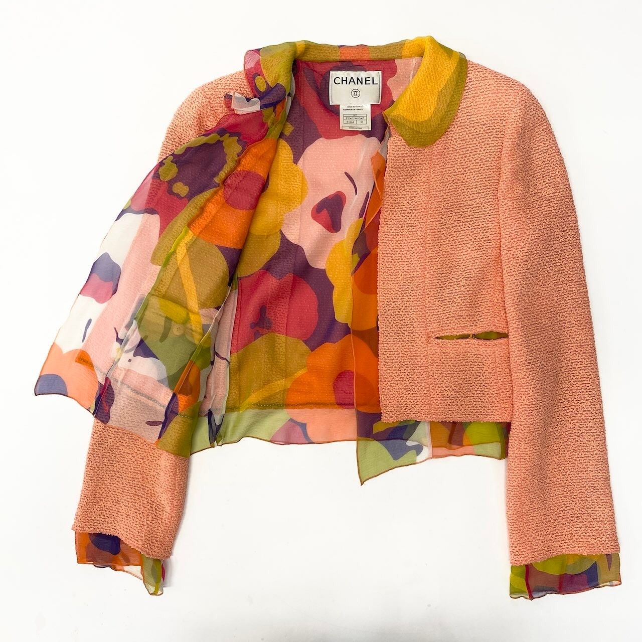 Chanel Tweed Jacket & No-Cut Skirt Setup Size 38 Orange Multicolor