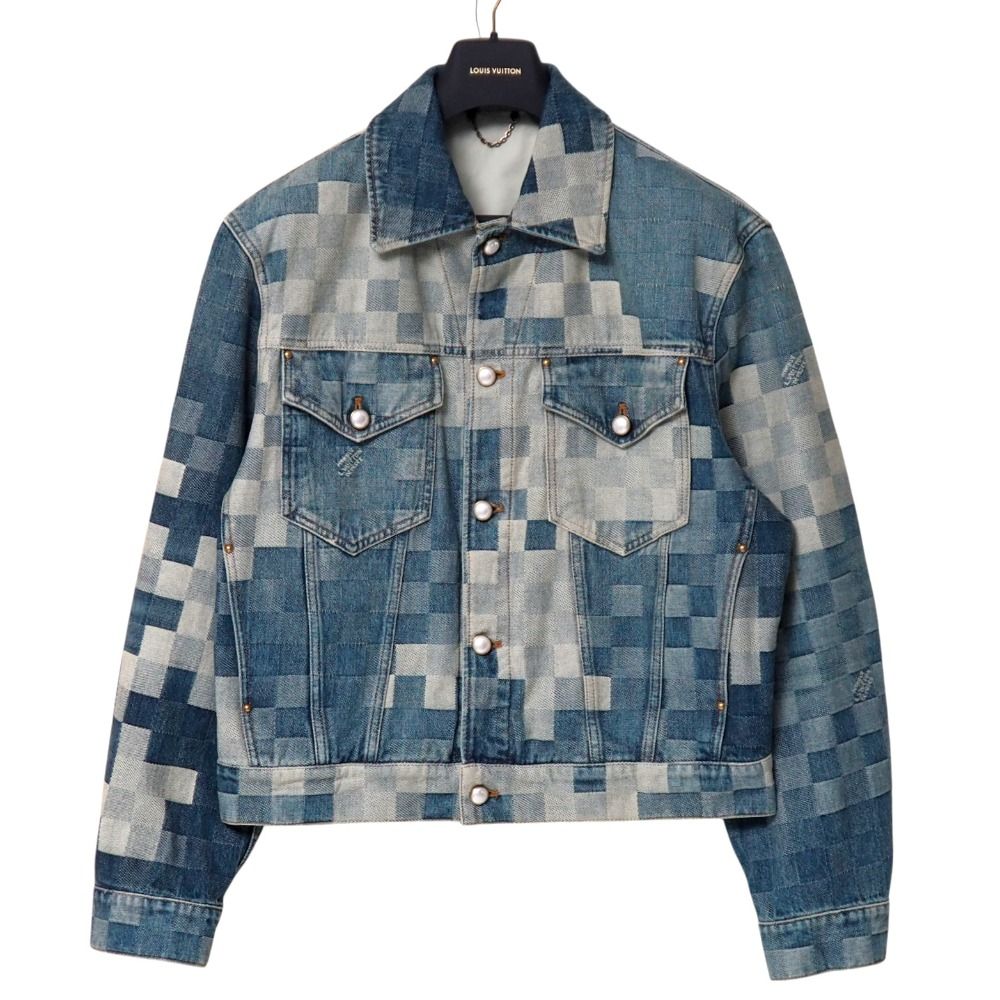 Louis Vuitton 2024SS Damier Classic Denim Jacket Damouflage Logo Button Denim Jacquard Size 50 Like New