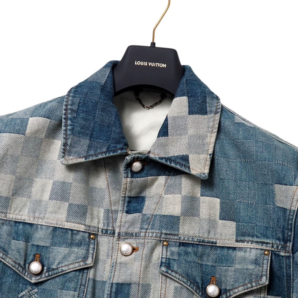 Louis Vuitton 2024SS Damier Classic Denim Jacket Damouflage Logo Button Denim Jacquard Size 50 Like New