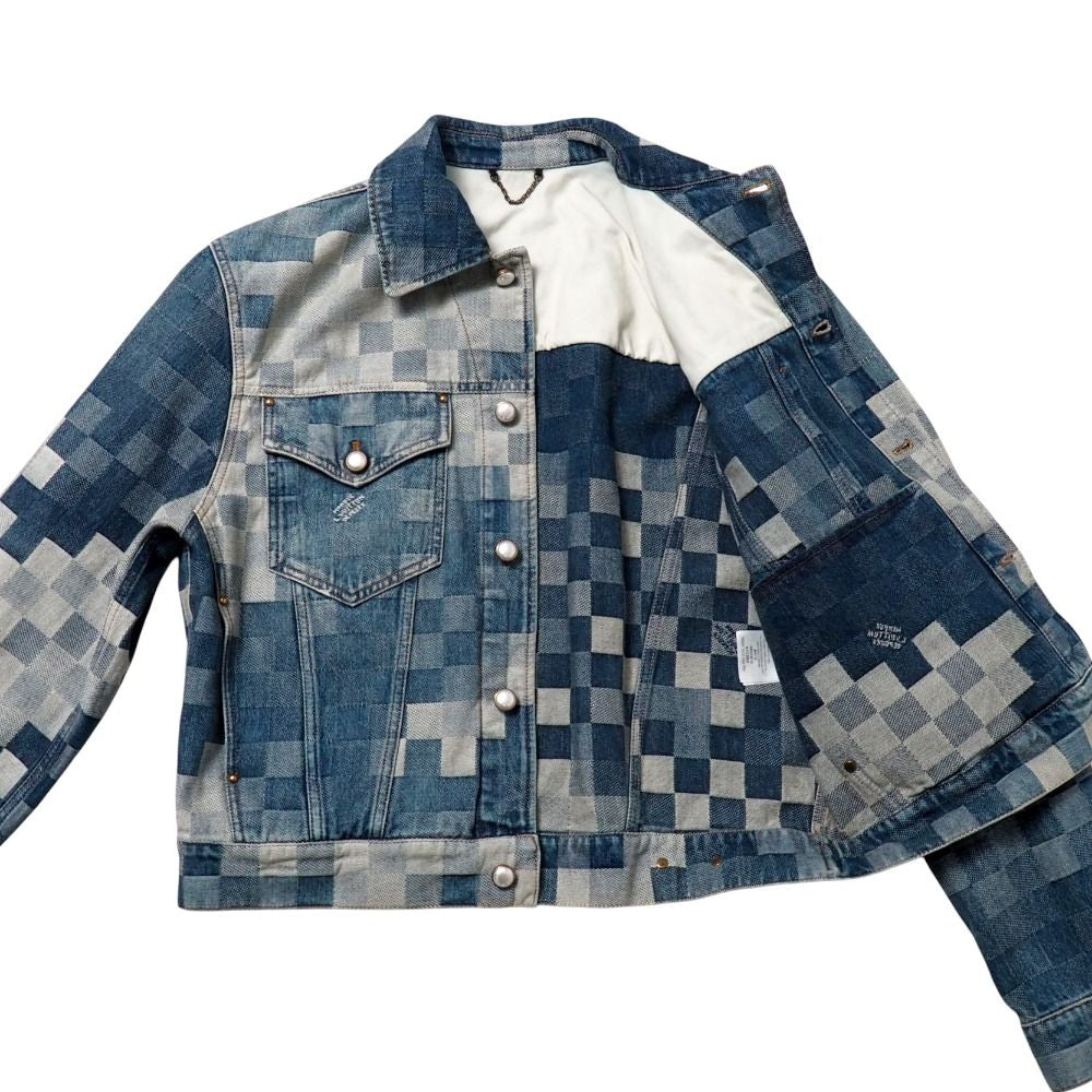 Louis Vuitton 2024SS Damier Classic Denim Jacket Damouflage Logo Button Denim Jacquard Size 50 Like New