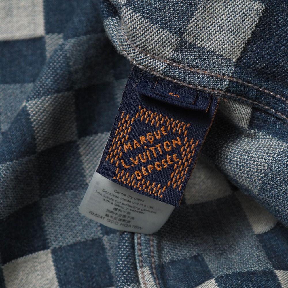 Louis Vuitton 2024SS Damier Classic Denim Jacket Damouflage Logo Button Denim Jacquard Size 50 Like New