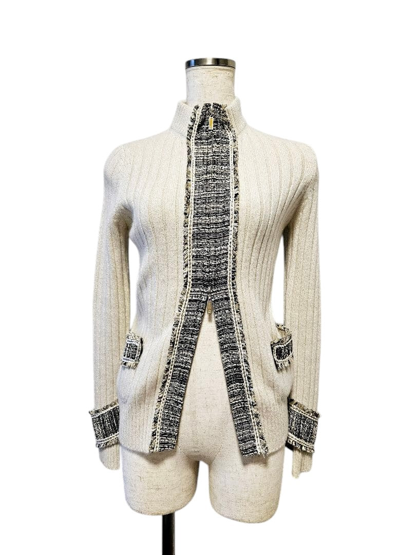 Chanel Tweed Knit Blouson CC Button Cashmere Mixed Materials Size 38 Like New