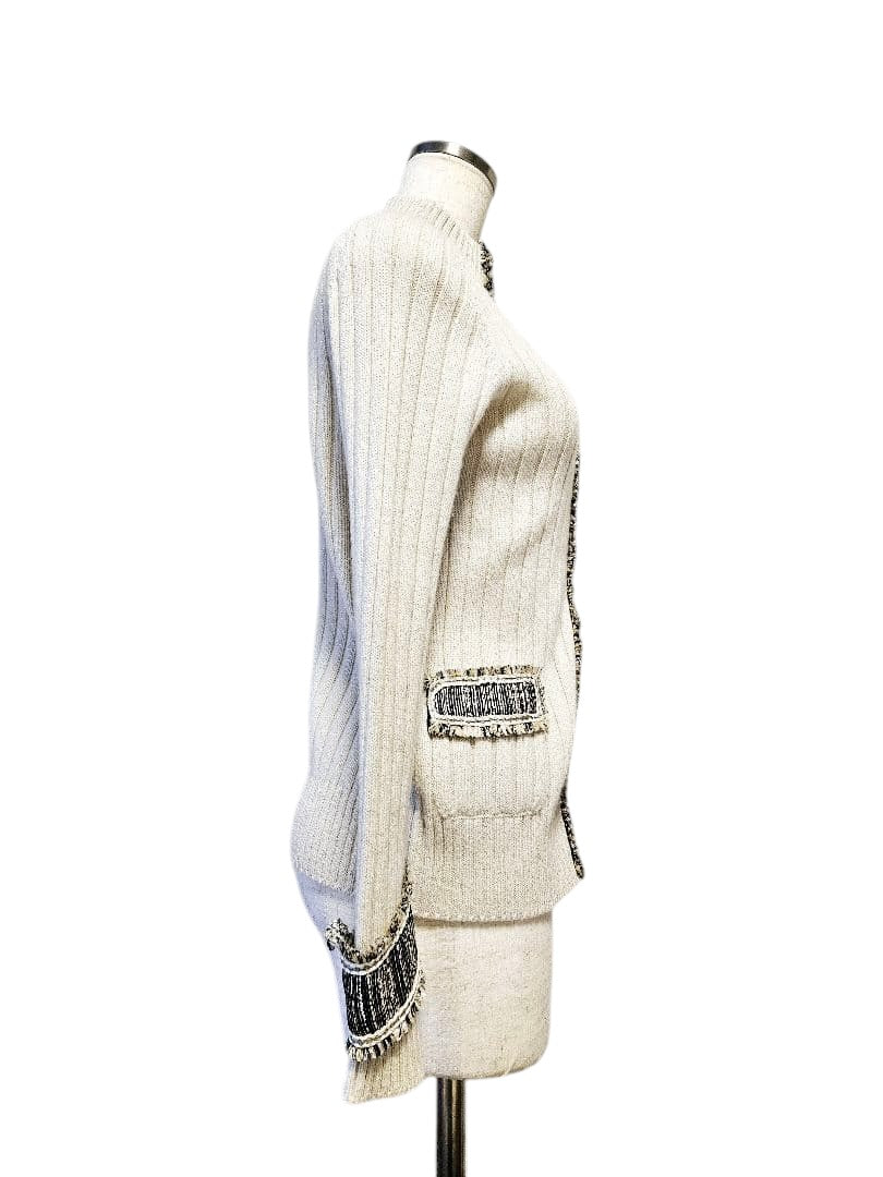 Chanel Tweed Knit Blouson CC Button Cashmere Mixed Materials Size 38 Like New