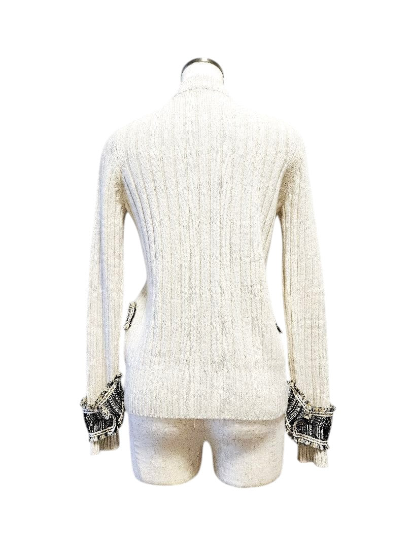 Chanel Tweed Knit Blouson CC Button Cashmere Mixed Materials Size 38 Like New