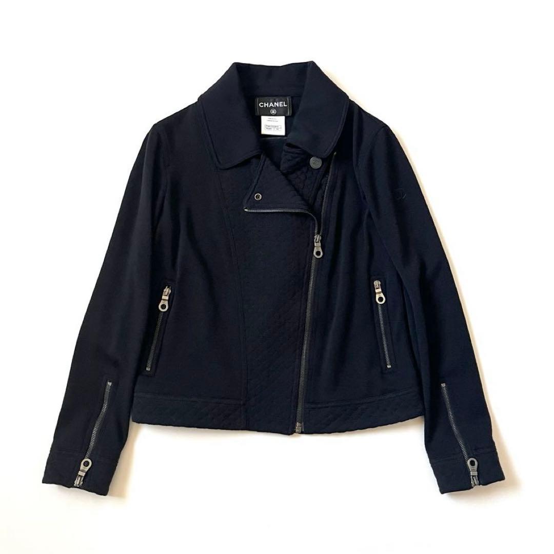 Chanel Riders Knit Jacket Coco Button Embroidery Quilting Size 40 Like New