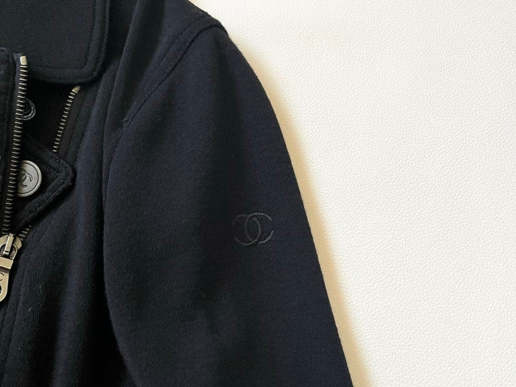 Chanel Riders Knit Jacket Coco Button Embroidery Quilting Size 40 Like New