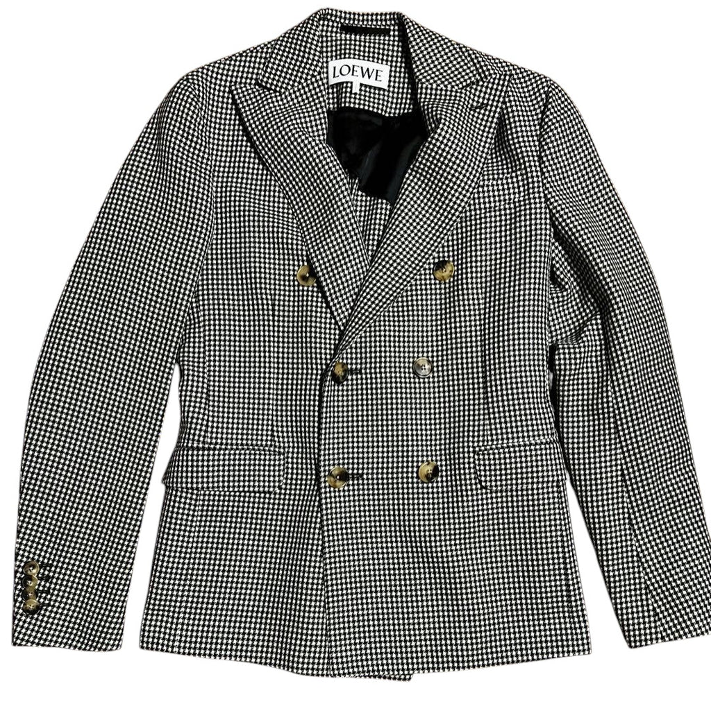 NWT Loewe Houndstooth Double Breasted Jacket Size 44 Good Condition